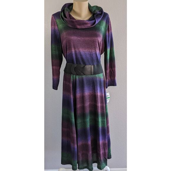 Style & Co Sweater Dress Large Ombre Cowlneck Long Sleeve Knee Purple Blue Belt - Picture 5 of 11
